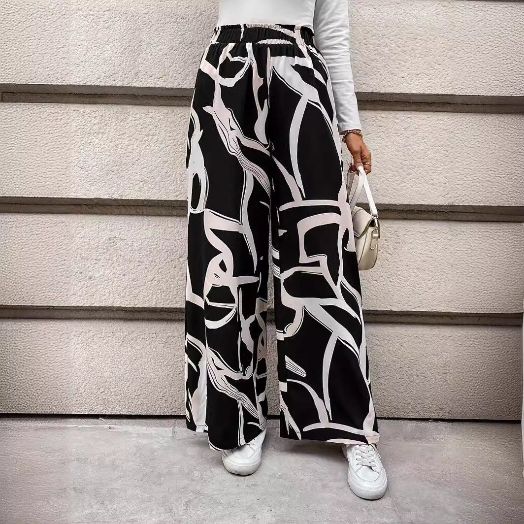 Damen Weit geschnittene Chiffon-Hosen mit modernem Grafikmuster Stalluxe