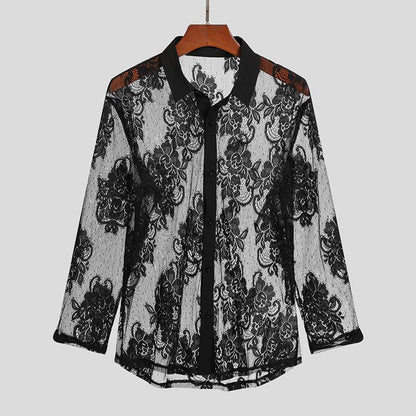 Damen transparente Bluse mit floralem Spitzenmuster Stalluxe