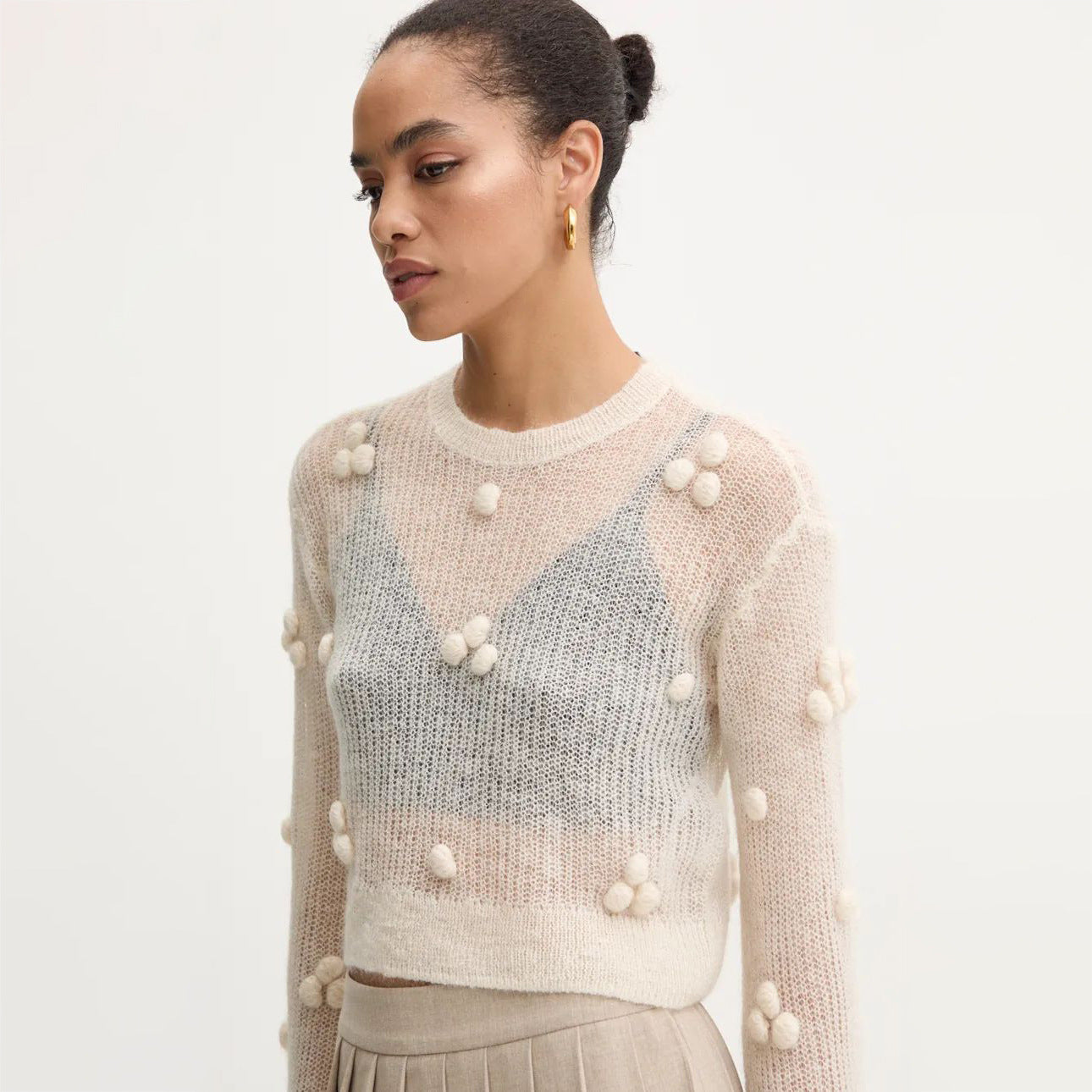 Damen Modischer Pullover mit strukturiertem Design und aufgebauschten Ärmel Stalluxe