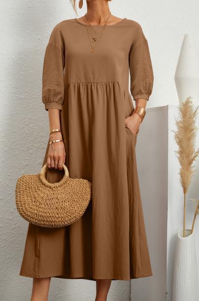 Damen Maxikleid mit eleganter Taillierung und voluminösen Ärmeln Stalluxe