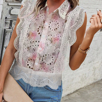 Damen Bluse mit Lochmuster und geschwungenem Saum Stalluxe