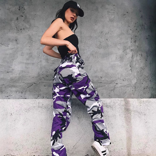 Damen Cargohose mit elastischem Bund und modischem Camouflage-Muster Stalluxe