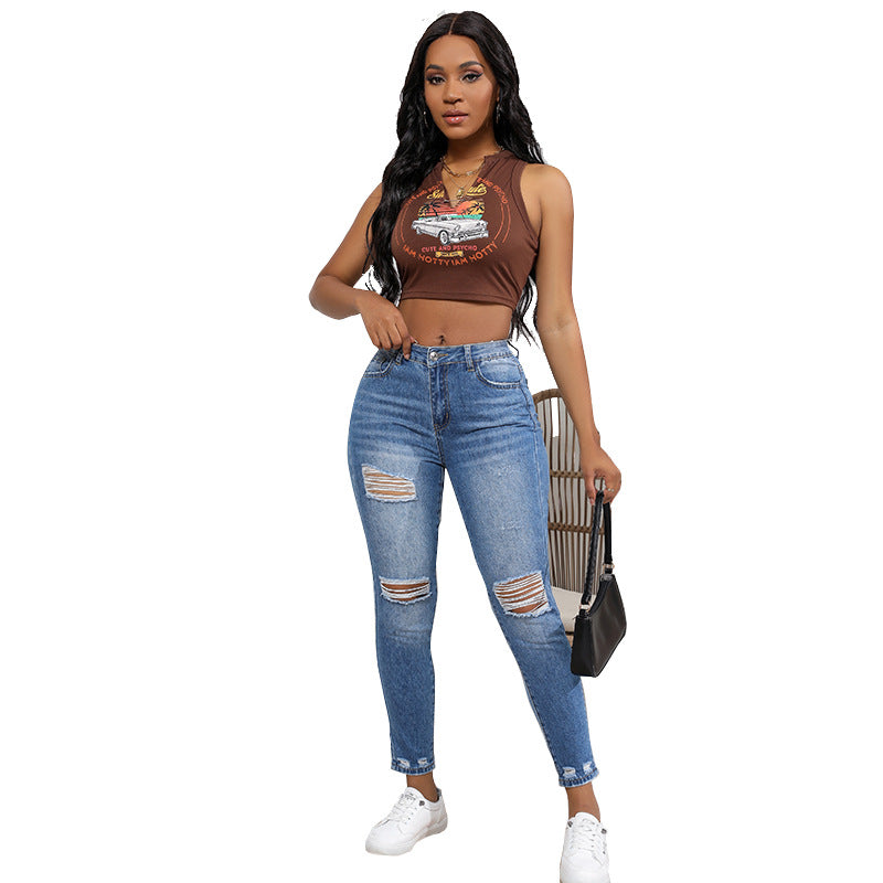 Damen High-Waist Jeans im angesagten Destroyed-Look mit starken Riss-Details Stalluxe