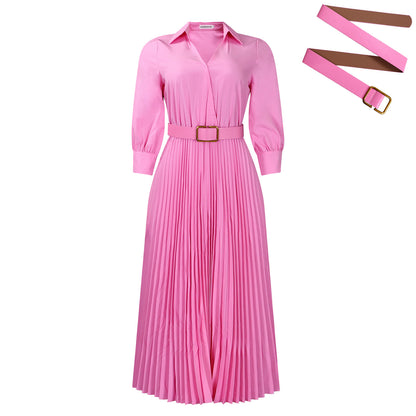 Damen Elegantes und modernes Plisseekleid mit Gürtel Stalluxe