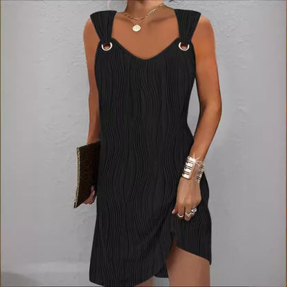 Damen Wellenmuster Kleid mit dekorativen Trägern Stalluxe