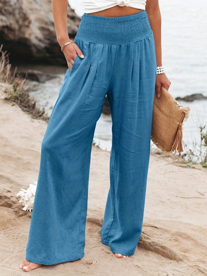 Damen weite Sommerhose mit elastischem Bund und elegantem Faltenwurf Stalluxe