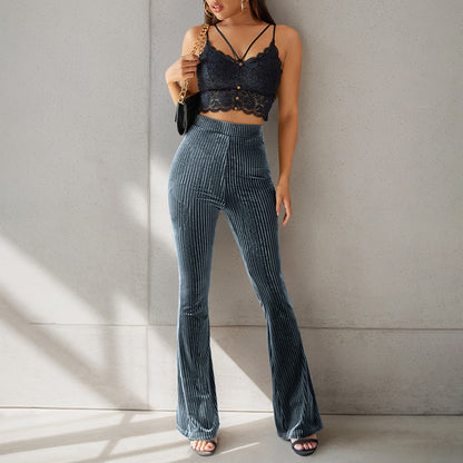Damen Schlaghose aus samtigem Material mit Streifenmuster Stalluxe
