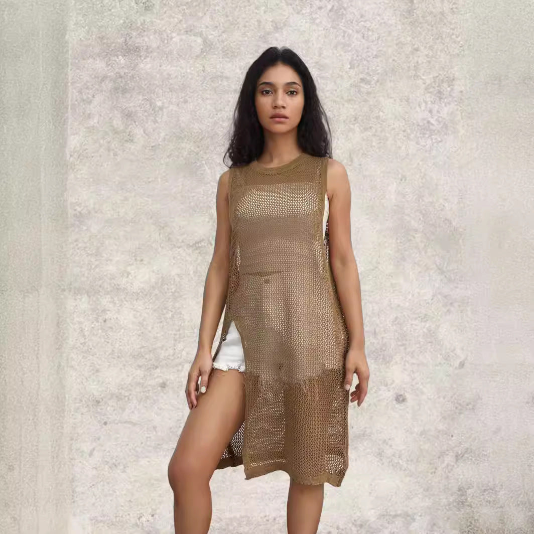 Damen Netz-Kleid mit seitlichen Schlitzen und lässigem Schnitt Stalluxe