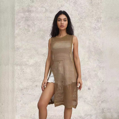 Damen Netz-Kleid mit seitlichen Schlitzen und lässigem Schnitt Stalluxe