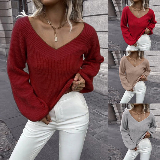 Damen Strickpullover mit V-Ausschnitt und weitem Ärmel Stalluxe
