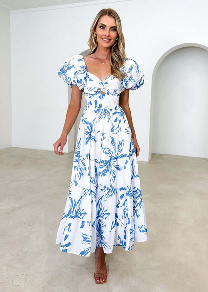 Damen Maxikleid mit voluminösen Puffärmeln und floralem Print Stalluxe