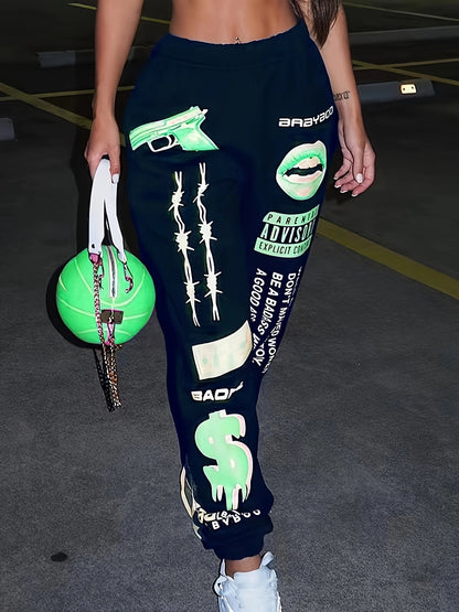Damen lässige Sporthose mit auffälligen Schriftzügen und Grafikdesign Stalluxe