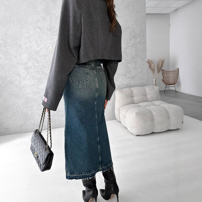 Damen Jeansrock mit hohem Schlitz im modernen Used-Look Stalluxe