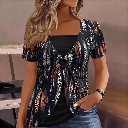 Damen lässiges Oberteil mit modischem Knotendetail und animalischem Print Stalluxe