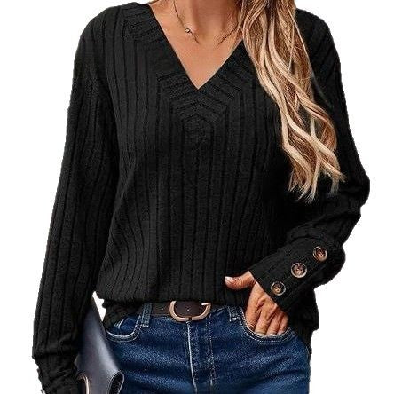 Damen Strickpullover mit V-Ausschnitt und dekorativen Knopfdetails Stalluxe