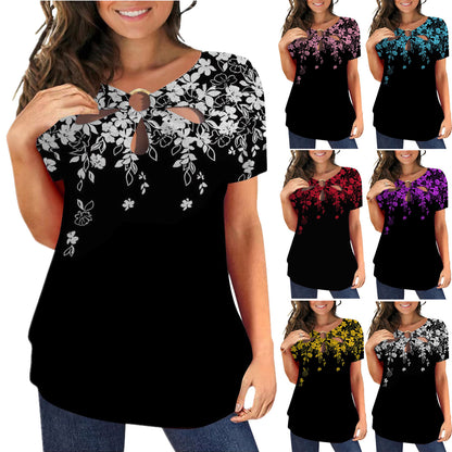 Damen elegantes Oberteil mit floralem Cut-Out-Design und glänzendem Ringeinsatz Stalluxe