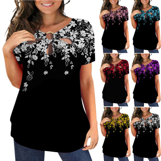 Damen elegantes Oberteil mit floralem Cut-Out-Design und glänzendem Ringeinsatz Stalluxe