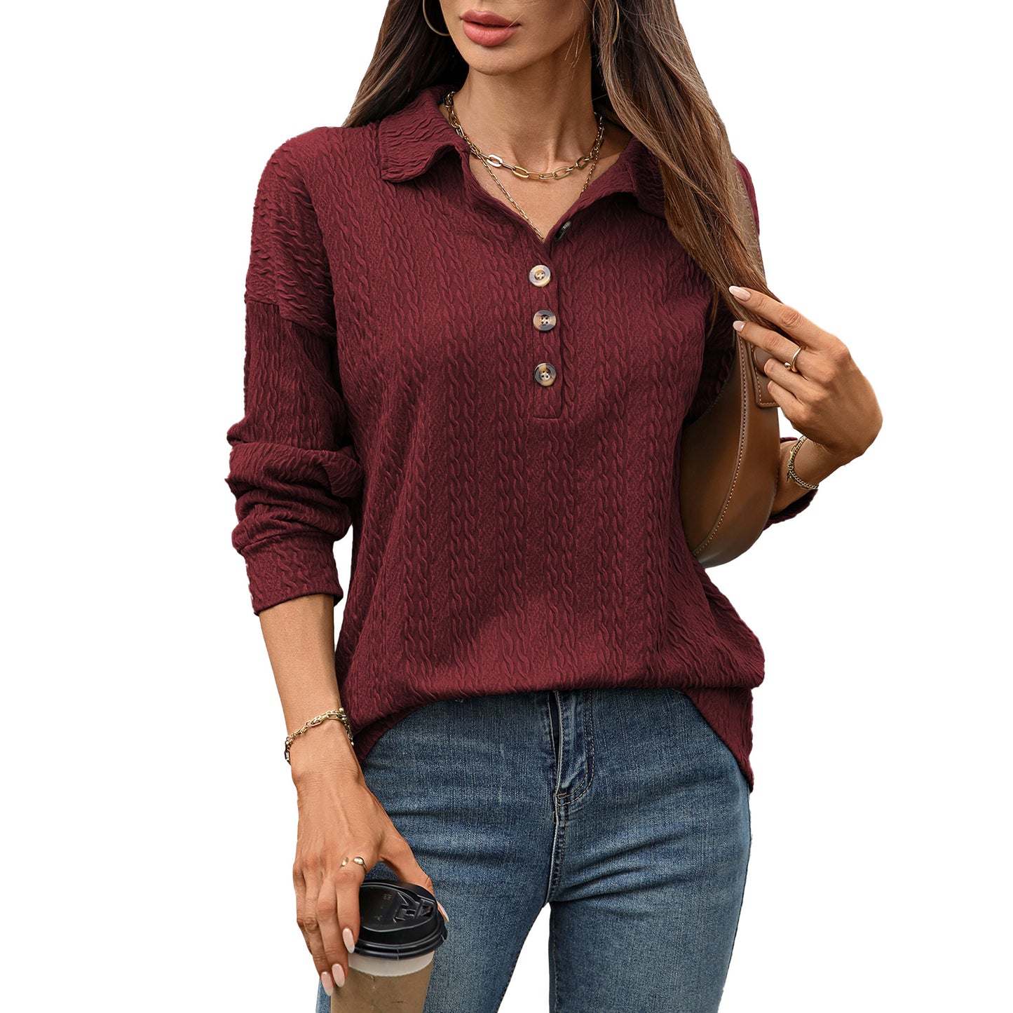 Damen Langarmshirt mit strukturiertem Knopfdesign Stalluxe