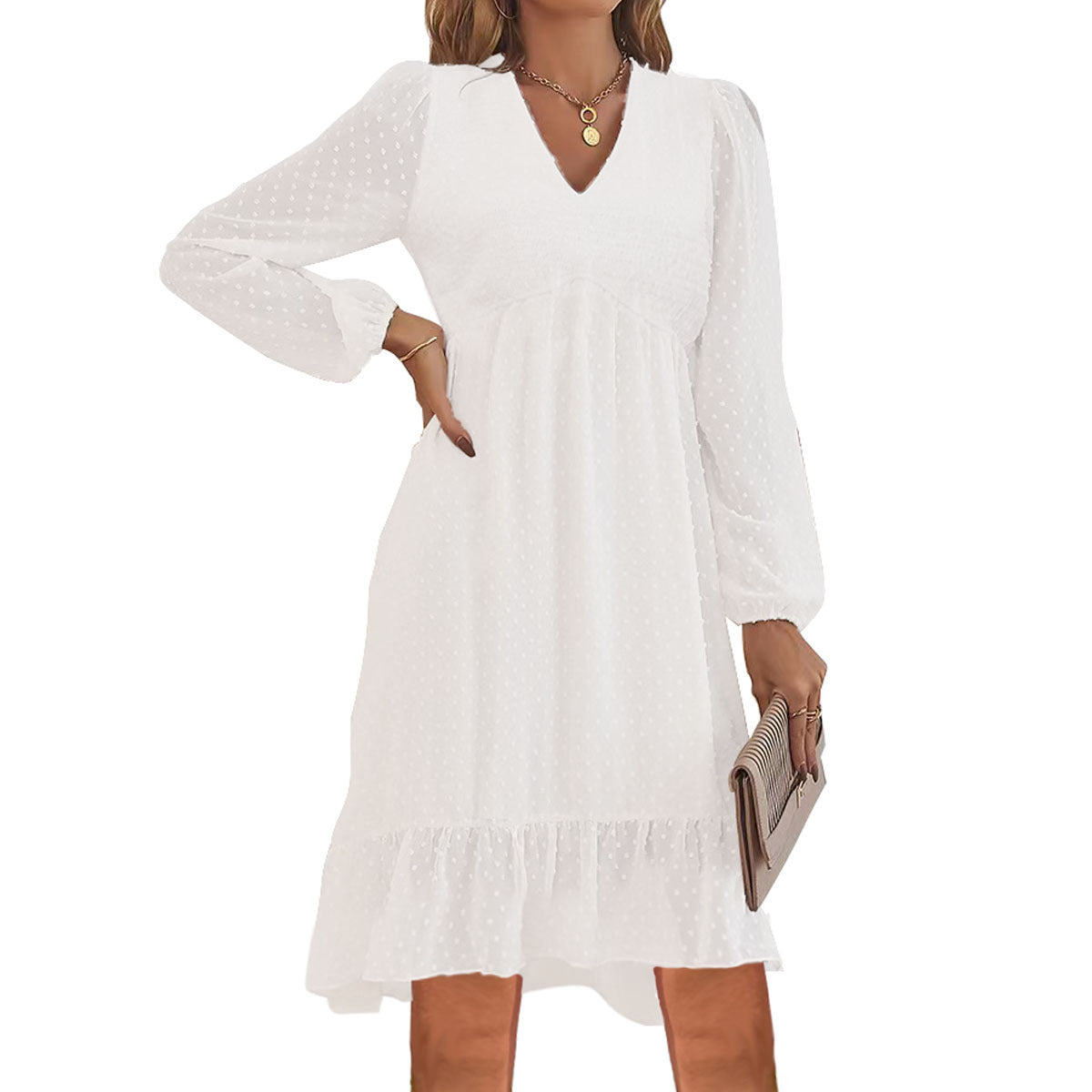 Damen Blusenkleid mit voluminösen Ärmeln und Rüschenabschluss Stalluxe