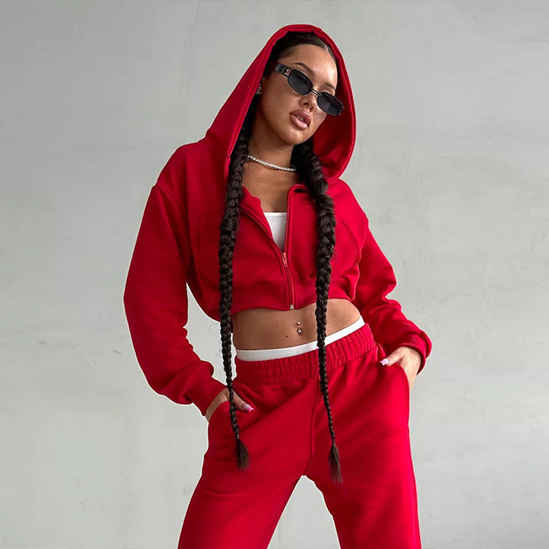 Damen sportliches Cropped Oberteil und weite Freizeithosen Set Stalluxe
