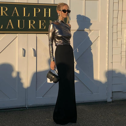 Damen Langarm-Oberteil mit asymmetrischem Schnitt und glänzendem Finish Stalluxe