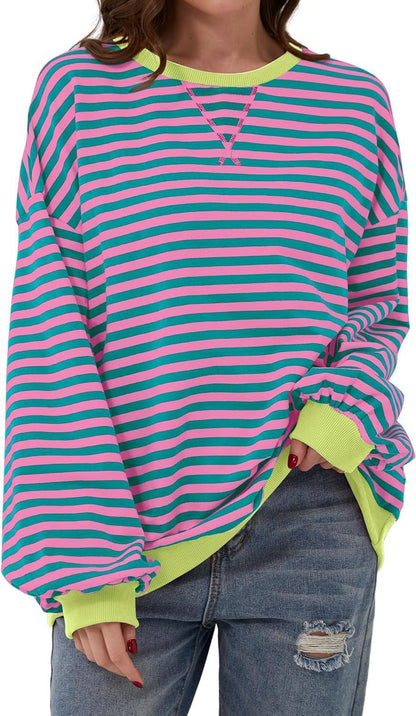 Damen lässiger Sweater mit auffälligem Streifenmuster und elastischen Bündchen Stalluxe