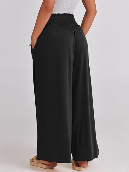 Damen weite Sommerhose mit elastischem Bund und seitlichen Taschen Stalluxe