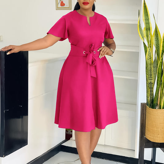 Damen Midi-Kleid mit eleganten Volantärmel und schickem Taillengürtel Stalluxe