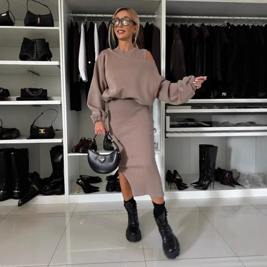 Damen legeres Sweatkleid mit asymmetrischem Saum und luftigen Ärmeln Stalluxe