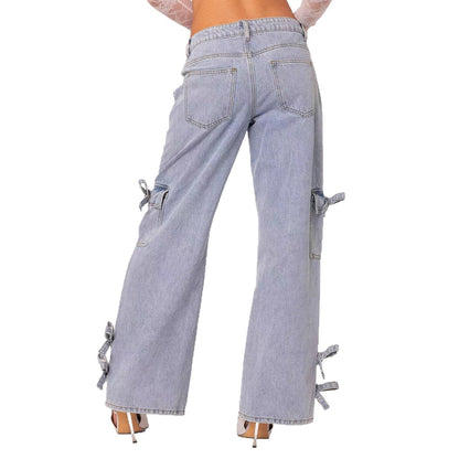 Damen lässige Cargo-Jeans mit stylischem Schleifen-Detail Stalluxe