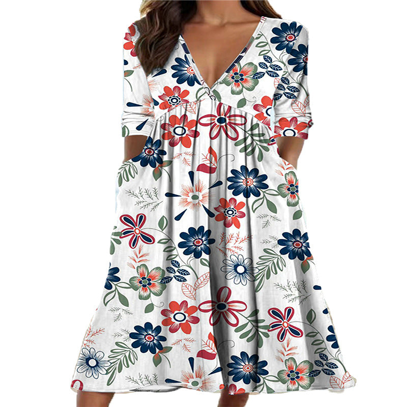 Damen Midikleid mit floralem Design und praktischen Taschen Stalluxe