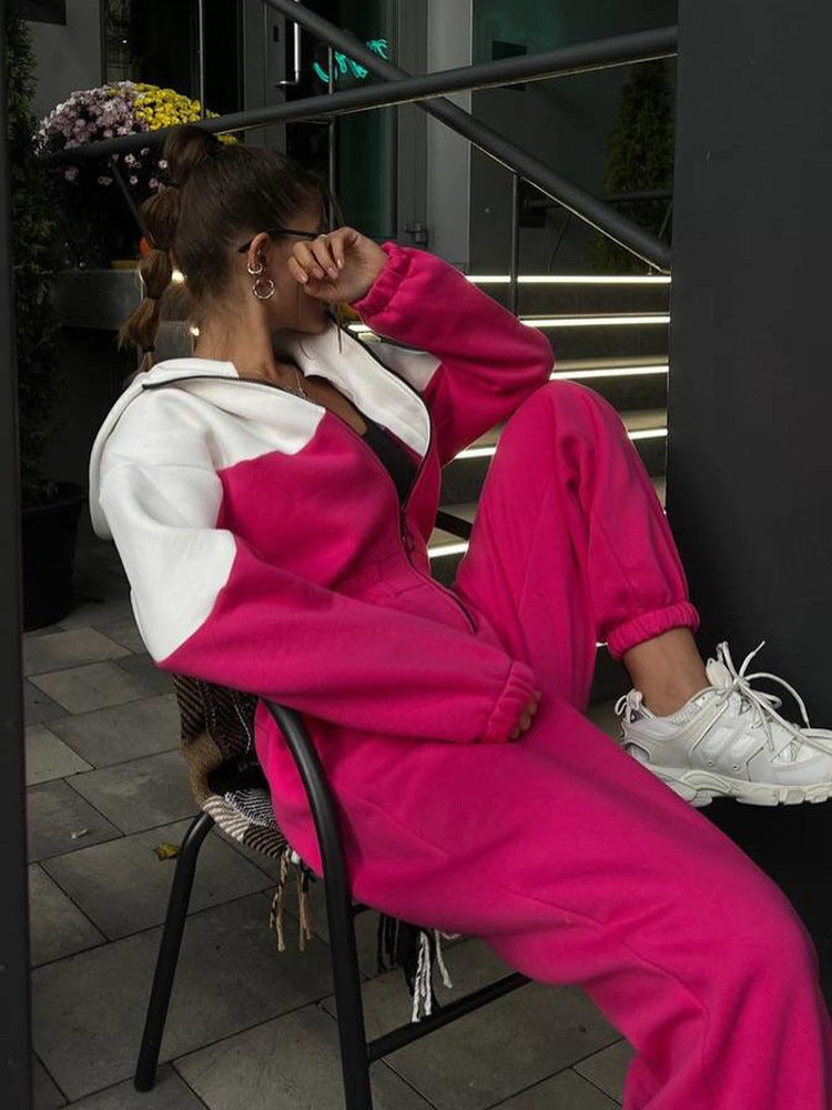 Damen sportlicher Zweiteiler mit kontrastierenden Farben und praktischen Taschen Stalluxe