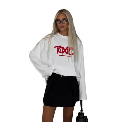 Damen Oversized Langarmshirt mit auffälligem Schriftzug Stalluxe