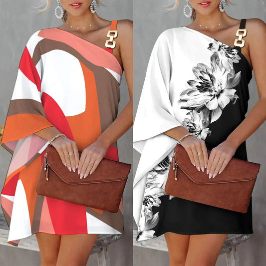 Damen asymmetrisches Strandkleid mit modischem Grafikdesign und einem Schulterträger Stalluxe