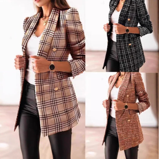 Damen Elegante Tweed-Blazerjacke mit tailliertem Schnitt und Knopfdetail Stalluxe