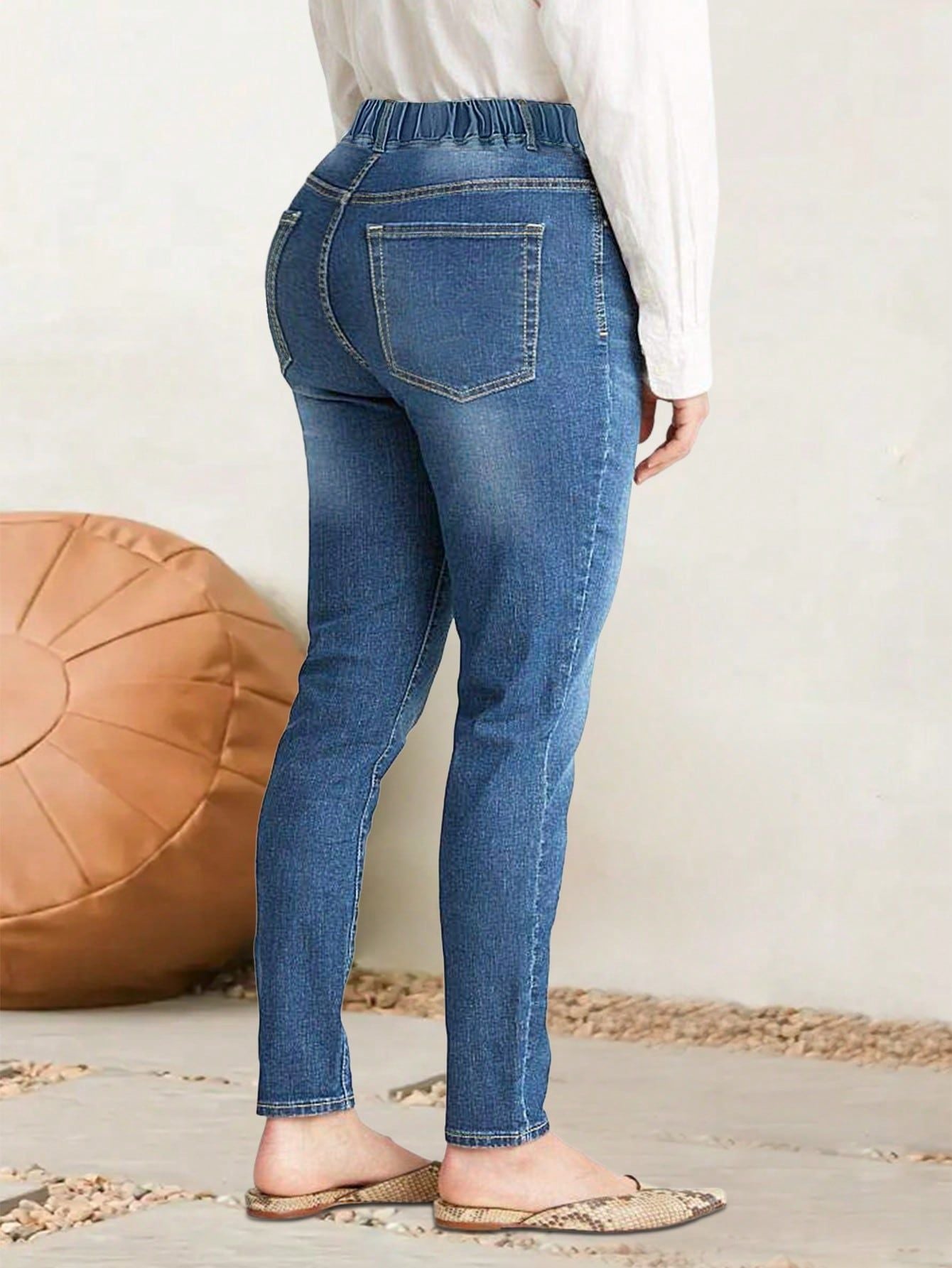 Damen figurbetonte Jeans mit elastischem Hoheitsbund und seitlichen Taschen Stalluxe Blau