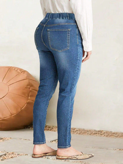 Damen figurbetonte Jeans mit elastischem Hoheitsbund und seitlichen Taschen Stalluxe Blau
