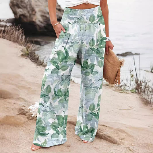 Damen Weit geschnittene Sommerhose mit floralem Print und elastischem Bund Stalluxe
