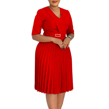 Damen Plissee Kleid mit taillierendem Gürtel und elegantem V-Ausschnitt Stalluxe