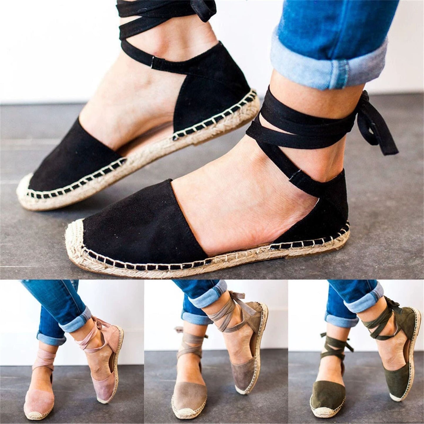 Damen Elegante und lässige Espadrilles mit bindbaren Riemen Stalluxe