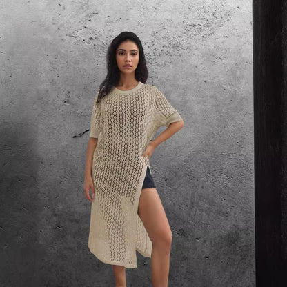 Damen Langer Strick-Kimono mit offenem Design und atmungsaktiver Maschenstruktur Stalluxe