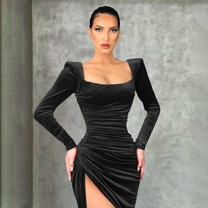 Damen Figurbetontes Wickelkleid mit langem Arm und seitlichem Schlitz Stalluxe