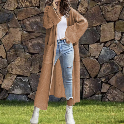 Damen Lange Strickjacke mit modischer Struktur und praktischen Taschen Stalluxe
