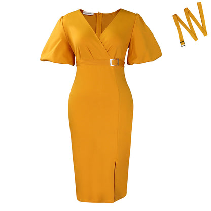 Damen Wickelkleid mit eleganter Akzentgürtelschnalle Stalluxe
