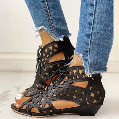 Damen Kunstleder-Sandalen mit Cut-Out-Design und Schnürung Stalluxe