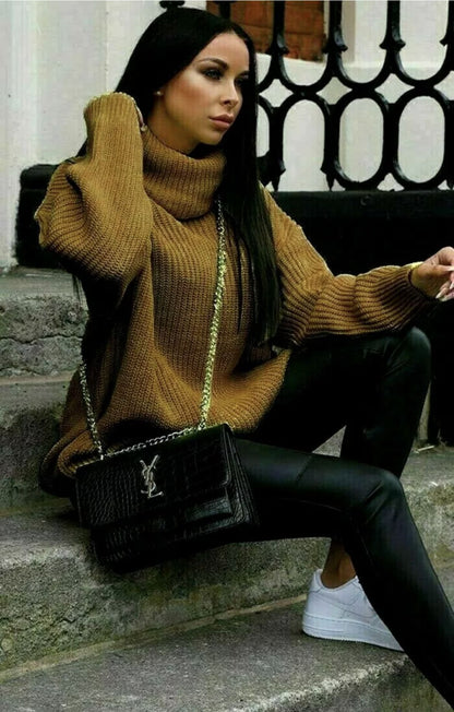 Damen Oversized-Strickpullover mit hohem Kragen und lässigem Schnitt Stalluxe