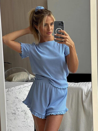 Damen lässiges Kurzarm-Set mit fransigen Shorts und Oberteil Stalluxe