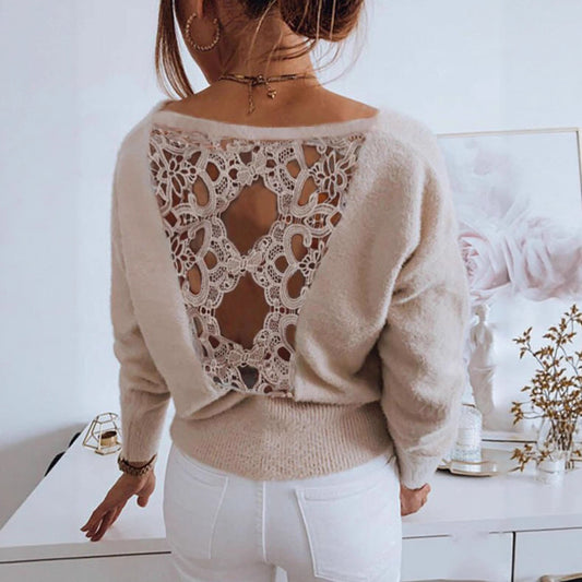 Damen Strickpullover mit exquisitem Häkel-Detail Stalluxe