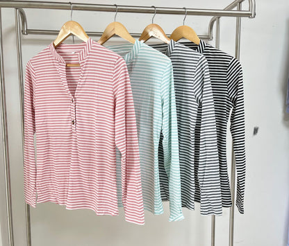 Damen Langarmshirt mit Knopfleiste und strukturierter Oberfläche Stalluxe