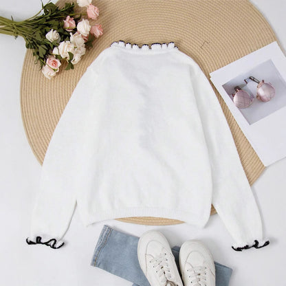 Damen Elegantes Sweatshirt mit Rüschendetails und Perlenknöpfen Stalluxe
